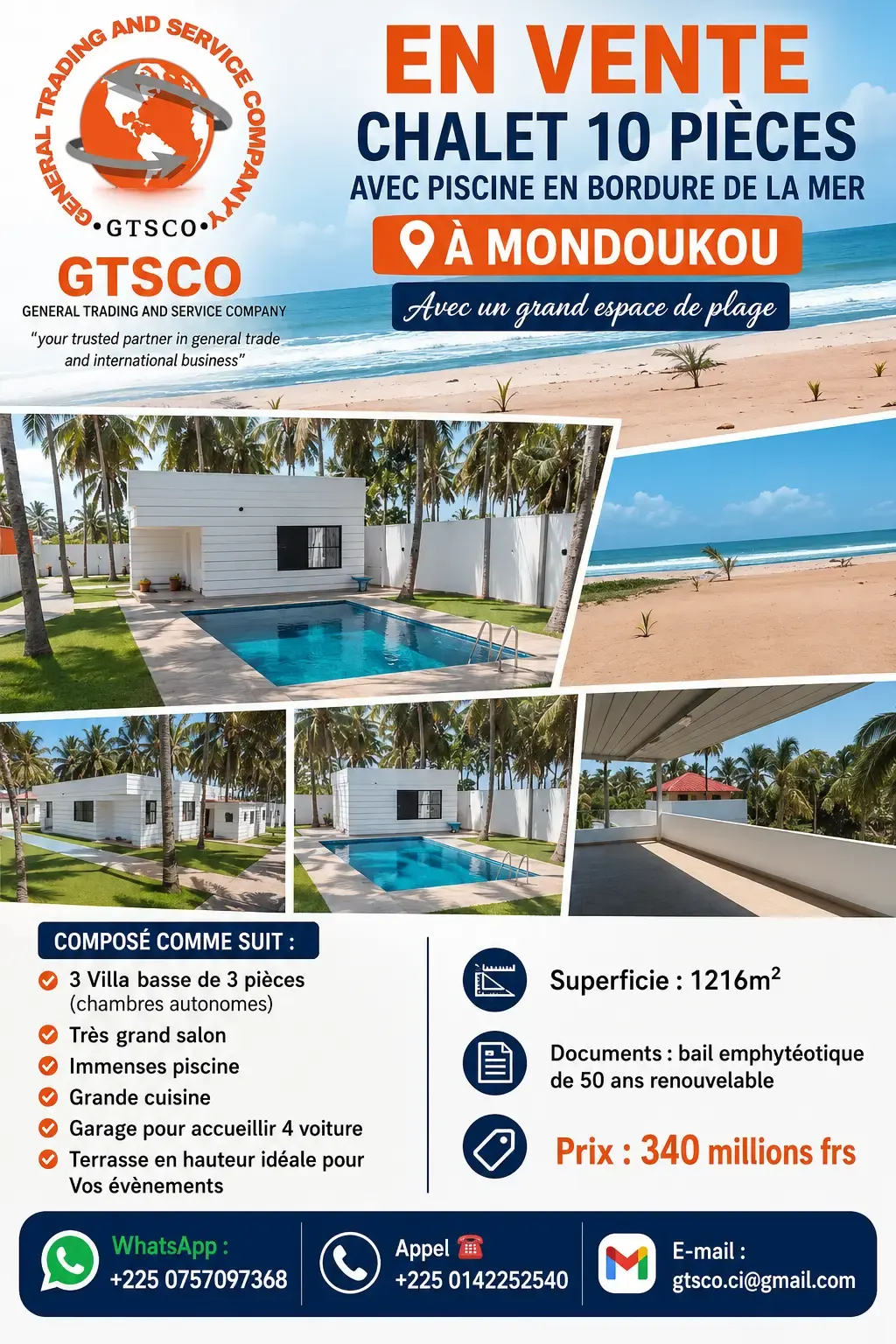 Villa chalet 10 pièces avec piscine en bordure de mer — Mondoukou Grand-Bassam