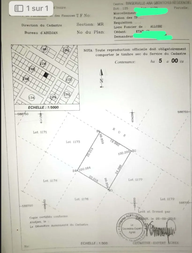 Terrain 500 m² plat et clôturé — Bingerville Ana